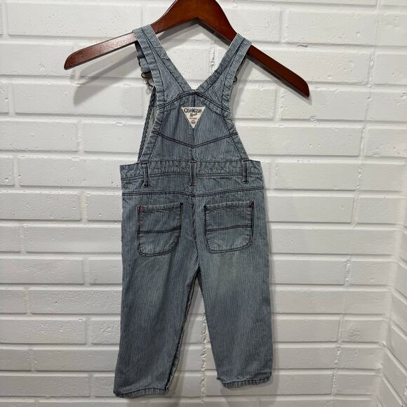 OshKosh BGosh Hickory Stripe Denim Bib Overalls Blue Pink Girls 24 Mos Railroad - Picture 4 of 13